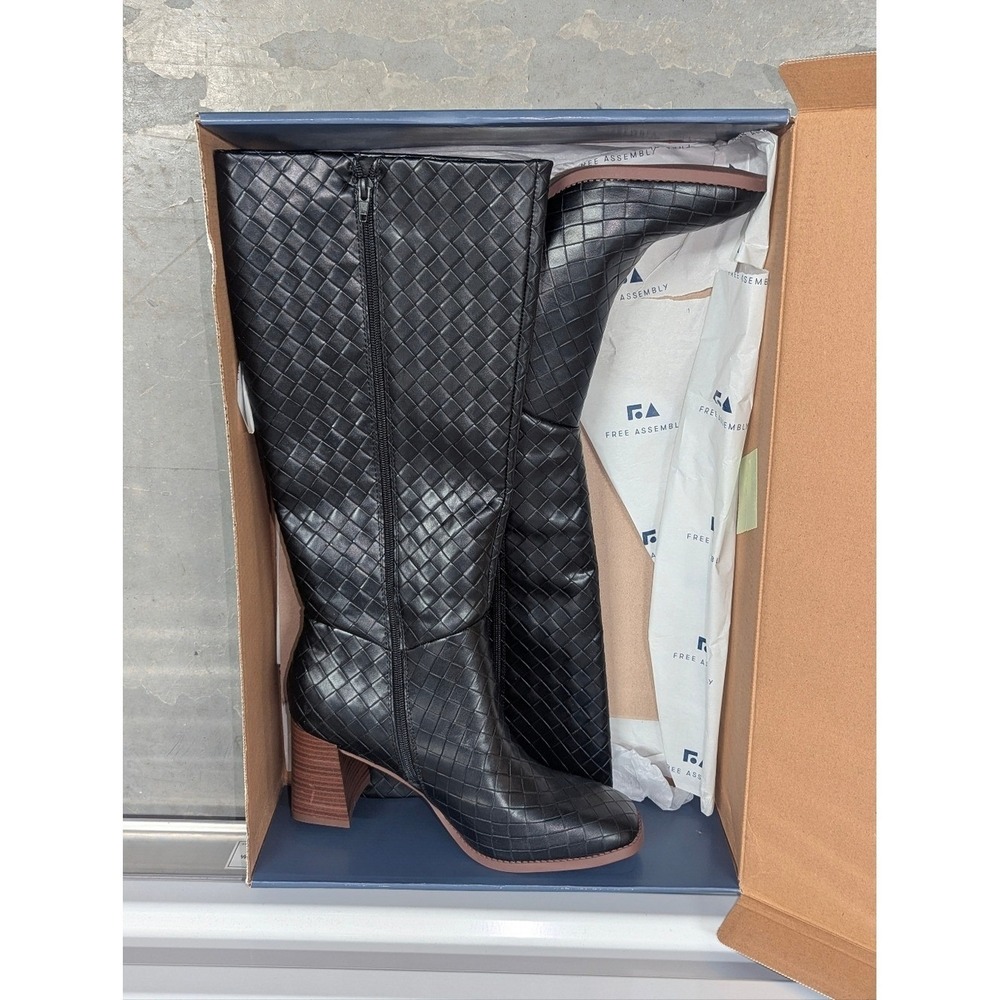 Dark Academia Woven Boho Goth Knee High Block Heel Boots NIB Size 10 Minimalist - Picture 8 of 8